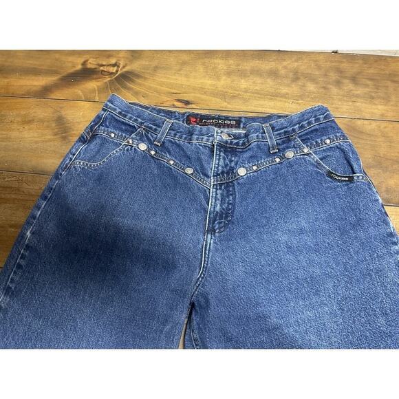 Vintage Rockies Western Mom High-waisted Bare Back Studded Blue Jeans 17/18 Long - Picture 3 of 11